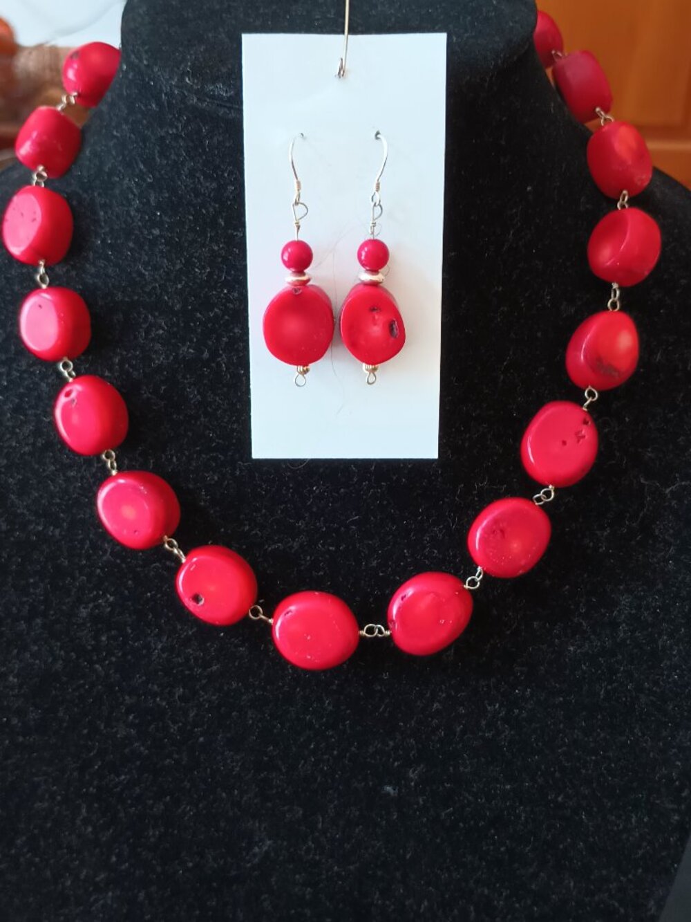 Red Beaded Necklace and Earrings Set - Women Jewelry Necklaces